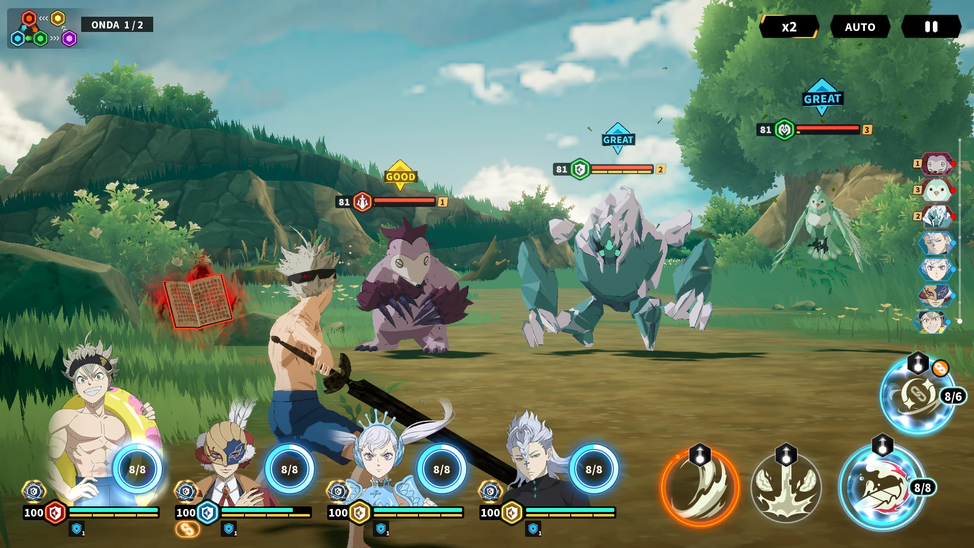 Combate por turnos no jogo com a equipe de magos
